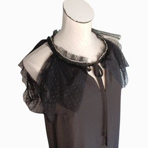 LIBBY EDELMAN • Small • adorable black cold shoulder dress lace rhinestones